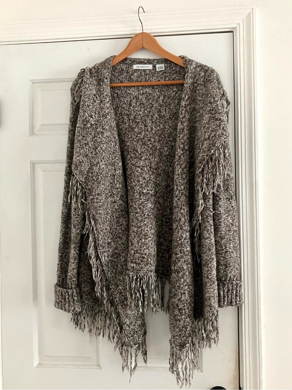 Liz Claiborne Open-front Grey Marbled Knit Boho Fall Cozy Sweater-Size Large